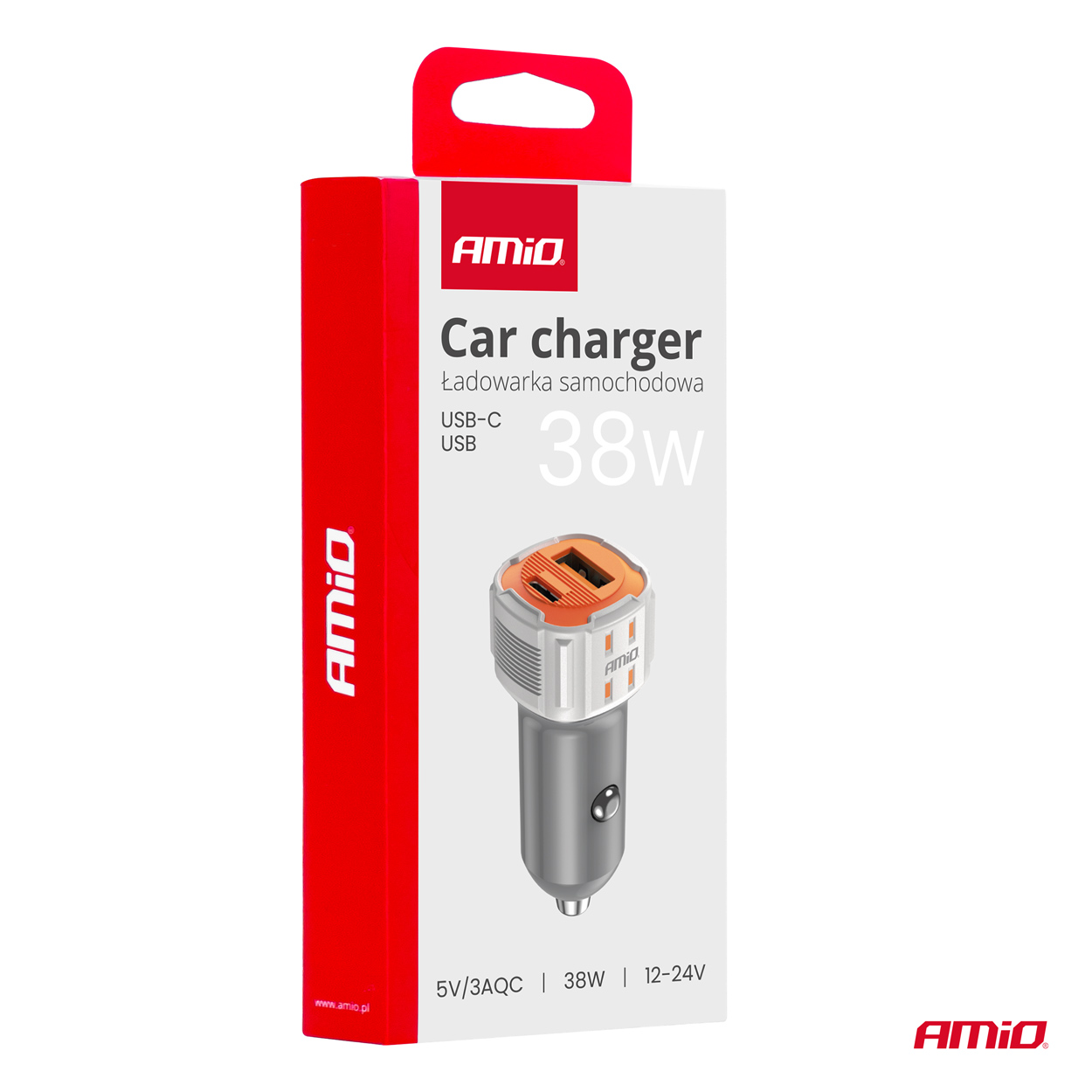AMiO - Nabíjačka do auta USB-A + USB-C 38W 12/24V