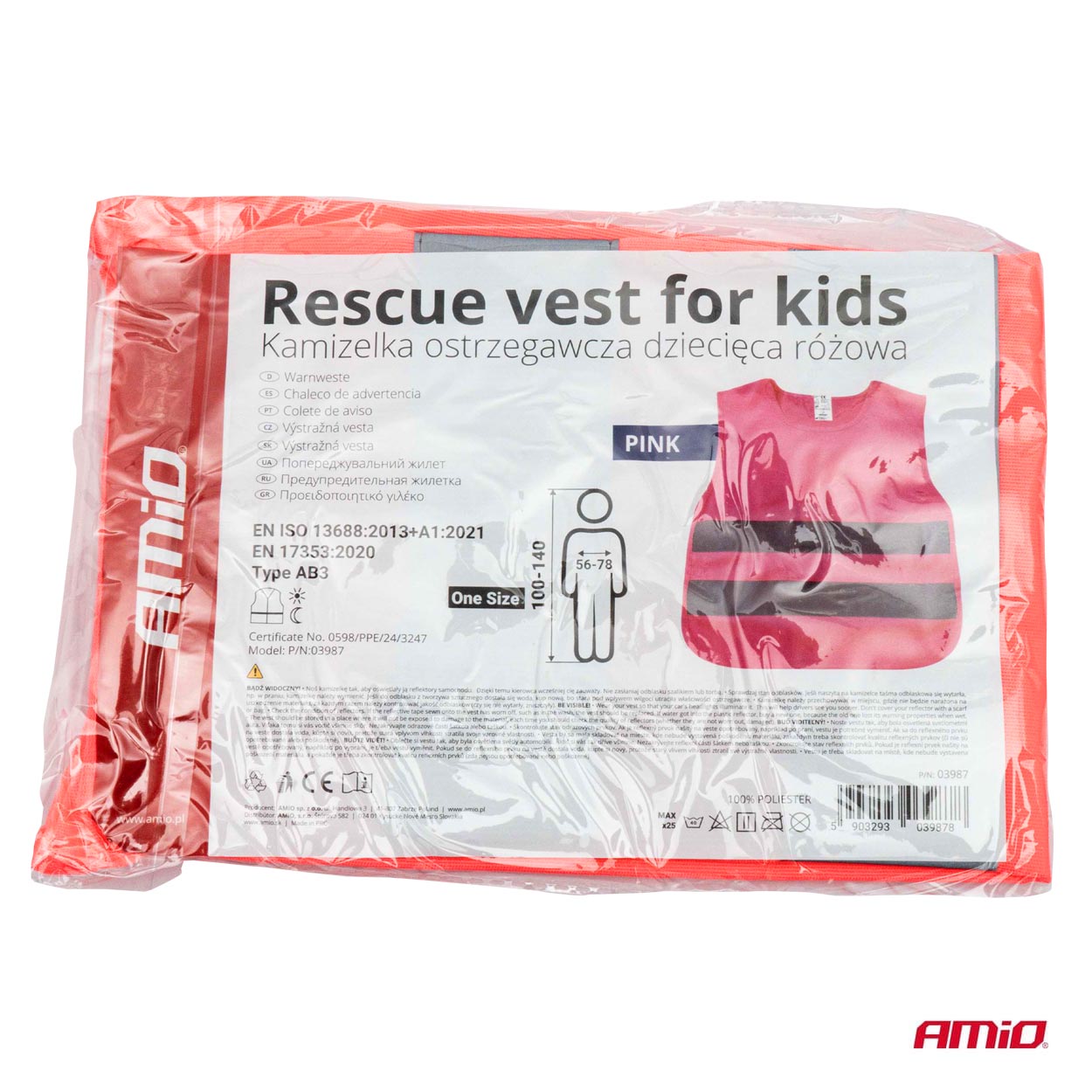 AMiO - Reflexná vesta detská ružová