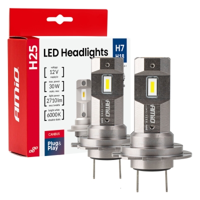 AMiO - LED žiarovky hlavného svietenia Séria H25 CANBUS H7 H18 12V 30W