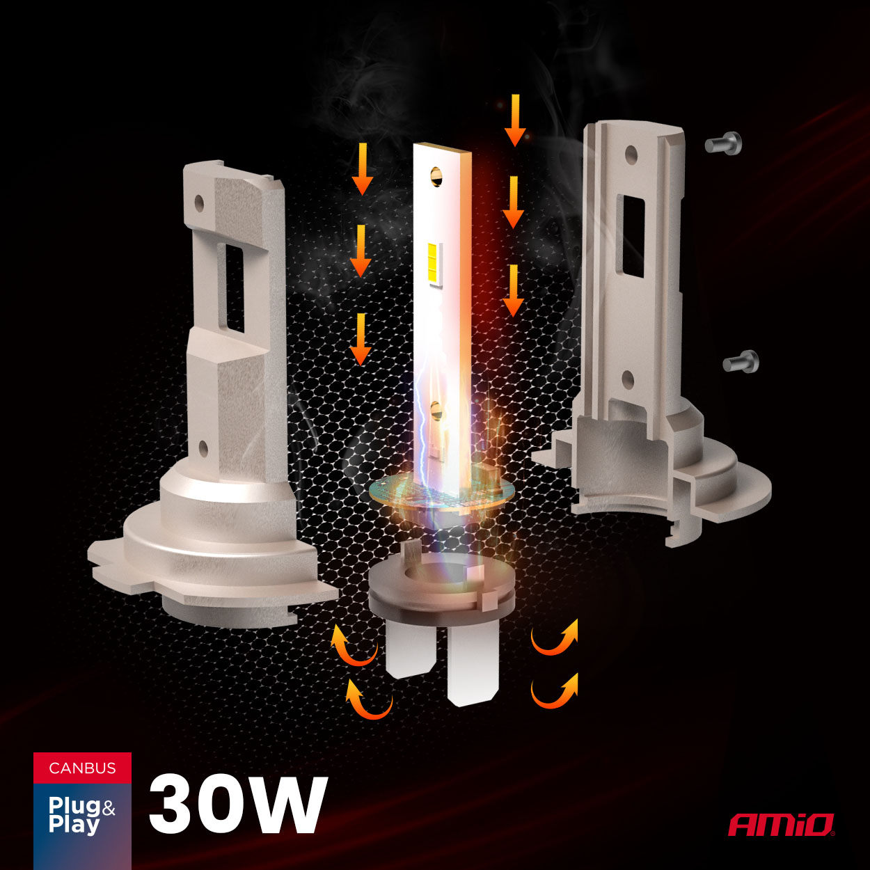 AMiO - LED žiarovky hlavného svietenia Séria H25 CANBUS H7 H18 12V 30W