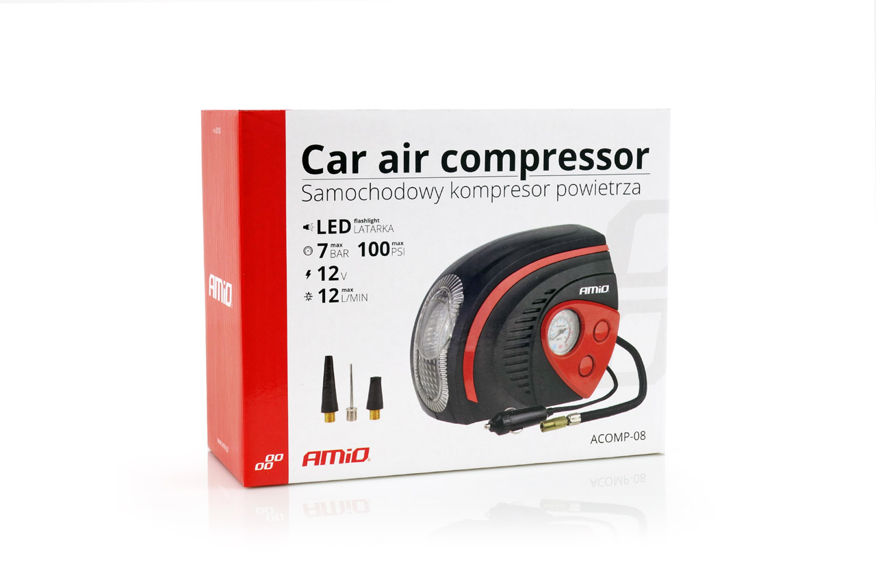 AMiO - Vzduchový kompresor do auta 12V LED ACOMP-08