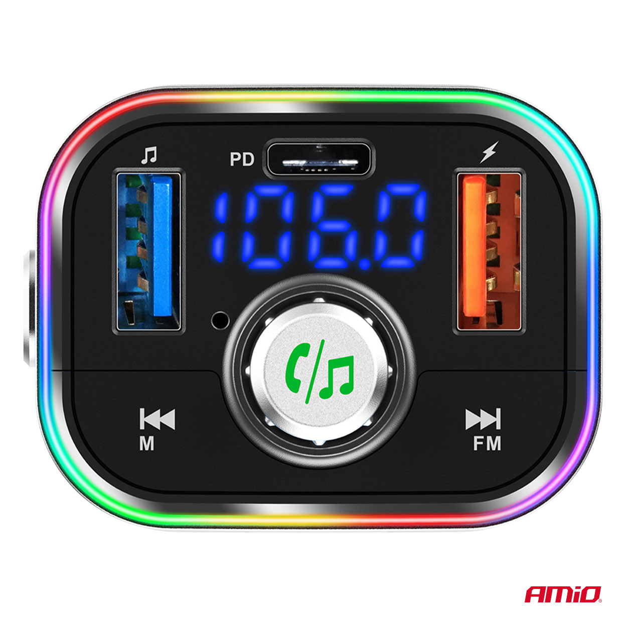 AMiO - FM transmitter 1×USB-C microSD 12V 24V