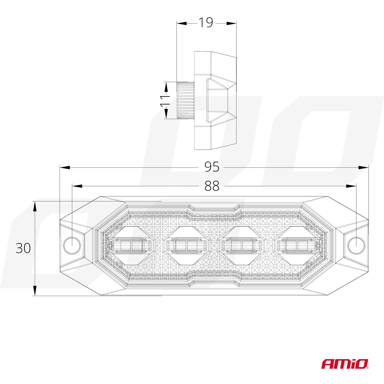 AMiO - Výstražné osvetlenie oranžové 4x3W LED R65 R10 12/24V IP6K9K