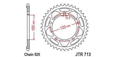 JT-Anglicko - Oceľová rozeta pre sekundárne reťaze typu 525, (41 zubov)