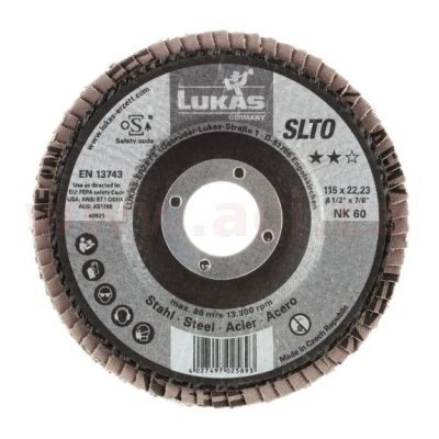 Lamelový kotouč plochý 115 mm (pro Inox/ocel, ocel, litina) hrubost P80, LUKAS (Německo)