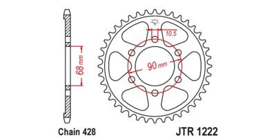 JT-Anglicko - Oceľová rozeta pre sekundárne reťaze typu 428, (47 zubov)