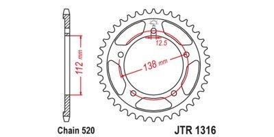 JT-Anglicko - Oceľová rozeta pre sekundárne reťaze typu 520, (43 zubov)