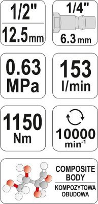 Yato - Uťahovač pneumaticky 1/2" 1150nm
