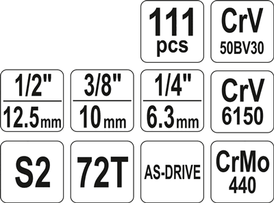 Yato - Gola sada 1/2", 3/8", 1/4" +príslušenstvo 111ks