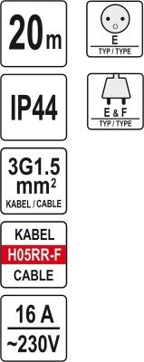 Yato - Kábel predlžovací na cievke 4 zásuvky IP44 16A 20m