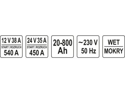 Yato - Nabíjačka batérií s podporou štartu 12V-540A / 24V-450A