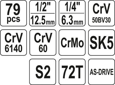 Yato - Gola sada 1/2", 1/4" +príslušenstvo 79ks