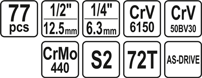 YATO - Gola sada 1/2", 1/4" 77 ks
