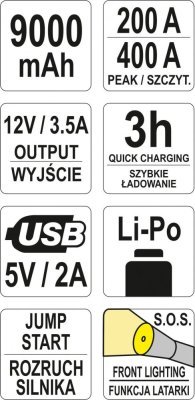Yato - štartovací zdroj a powerbanka 9000 mAh