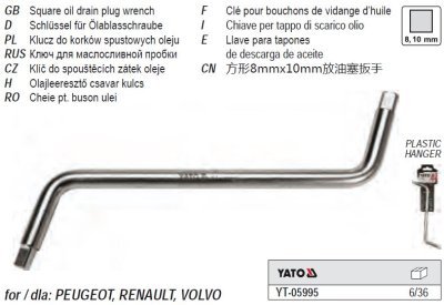 Yato - Kľúč na vypúšťacie skrutky oleja 8x10mm