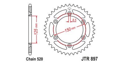 JT-Anglicko - Oceľová rozeta pre sekundárne reťaze typu 520, (51 zubov)