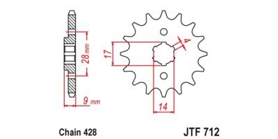 JT-Anglicko - Reťazové koliesko pre sekundárne reťaze typu 428, (13 zubov)