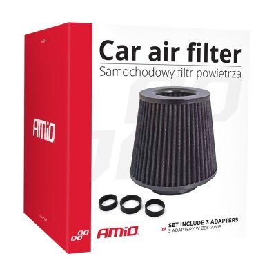 AMiO - Kužeľový vzduchový filter černý + 3 adaptéry