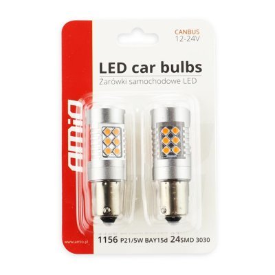 AMiO - LED žiarovky CANBUS 3030 24SMD 1156 BAU15S PY21W Oranžová 12V/24V