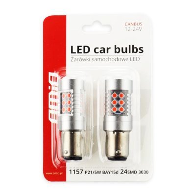 AMiO - LED žiarovky CANBUS 3030 24SMD 1157 BAY15D PR21/5W Red 12V/24V
