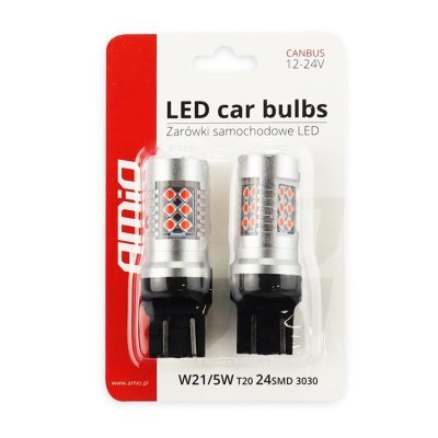 AMiO - LED žiarovky CANBUS 24SMD 3030 1157 T20 7443 21/5W Červená 12V/24V