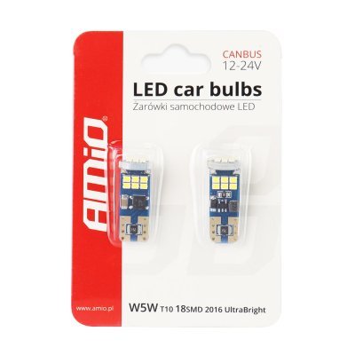 AMiO - LED žiarovky CANBUS 18SMD UltraBright 2016 T10e (W5W) White 12V/24V