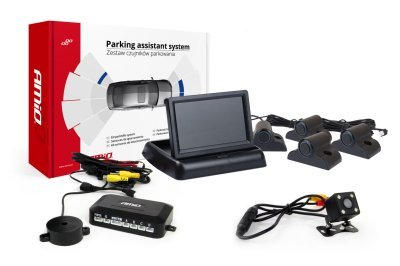 AMiO - Parkovací asistent TFT02 4,3" s kamerou HD-315-LED 4-senzorové čierne Truck