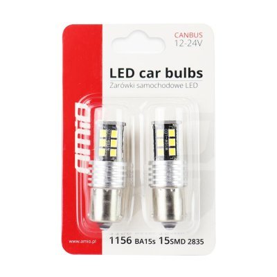 AMiO - LED žiarovky CANBUS 2835 15SMD 1156 BA15S P21W R10W R5W White 12V/24V
