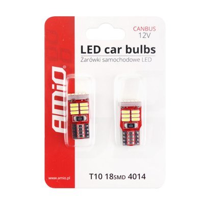 AMiO - LED žiarovky CANBUS 18SMD 4014 T10e (W5W) White 12V