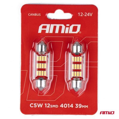 AMiO - LED žiarovky CANBUS 4014 12SMD Festoon C5W C10W C3W 39mm White 12V/24V