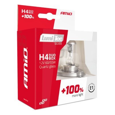AMiO - Halogénový DUO blister (2ks) H4 12V 60/55W sada LumiTec SILVER +100%