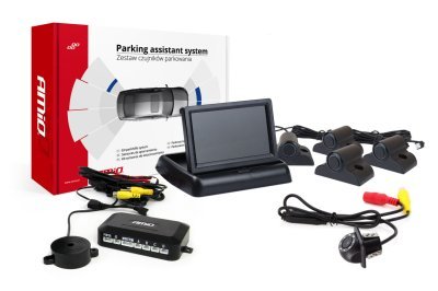 AMiO - Parkovací asistent TFT02 4,3" s kamerou HD-305-LED 4-senzorové čierne Truck