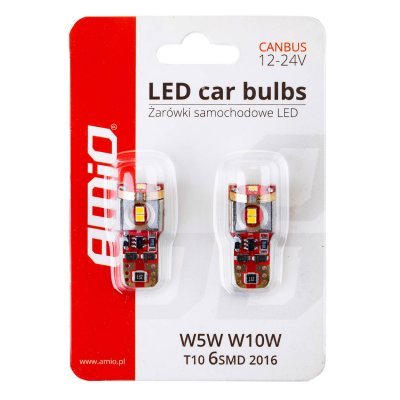 AMiO - LED žiarovky CANBUS 2016 6SMD T10 W5W W10W White White 12V/24V