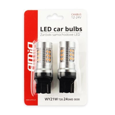 AMiO - LED žiarovky CANBUS 3030 24SMD T20 7440 WY21W Oranžová 12V/24V