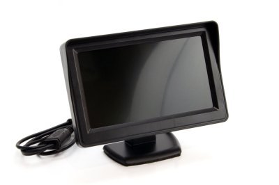 AMiO - Parkovací asistent TFT01 4,3” s kamerou CAM-402 LED v podložke pod ŠPZ, 4-senzorové, čierne GOLD 18mm
