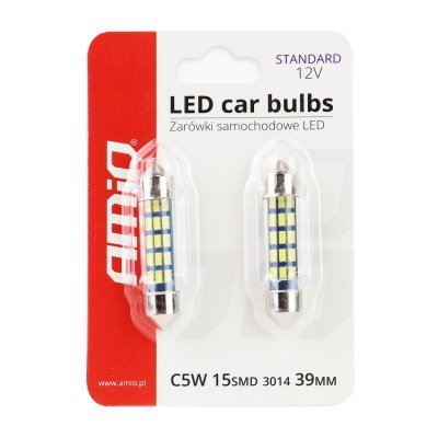 AMiO - LED žiarovky STANDARD 3014 15SMD Festoon C5W C10W C3W 39mm White 12V