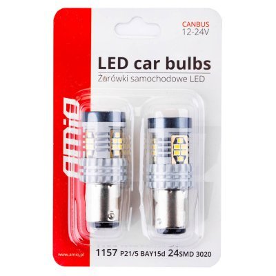 AMiO - LED žiarovky CANBUS 3020 24SMD 1157 BAY15D P21/5W White 12V/24V