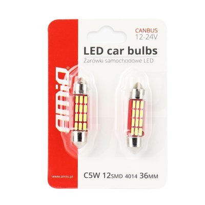 AMiO - LED žiarovky CANBUS 4014 12SMD Festoon C5W C10W C3W 36mm White 12V/24V