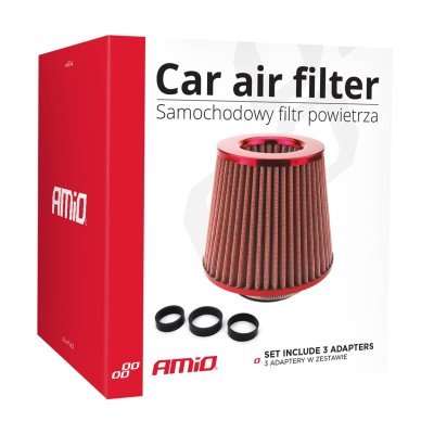 AMiO - Vzduchový filter kužeľový + 3 adaptéry ČERVENÝ