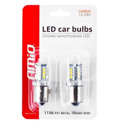 AMiO - LED žiarovky CANBUS 3030 16SMD 1156 BA15S P21W R10W R5W White 12V/24V