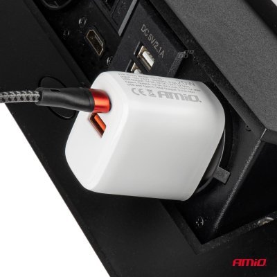 AMiO - Sieťová nabíjačka PRO-09 USB+USB-C 20W Quick Charge 230V