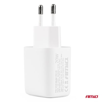 AMiO - Sieťová nabíjačka PRO-09 USB+USB-C 20W Quick Charge 230V