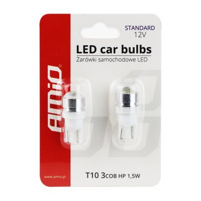 AMiO - LED žiarovky STANDARD T10 W5W 3xCOB HP 1,5W 12V Lens