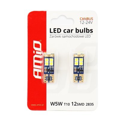 AMiO - LED žiarovky CANBUS 12SMD 2835 T10e (W5W) White 12V/24V