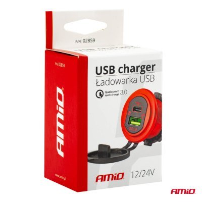 AMiO - Nabíjačka USB+USB-C 12/24V MOD-09