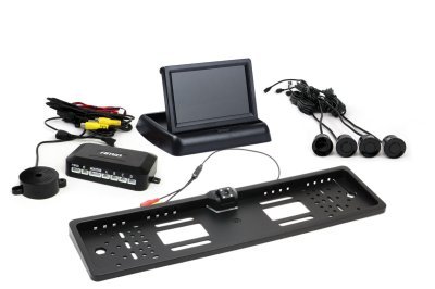 AMiO - Parkovací asistent TFT02 4,3” s kamerou HD-402-LED 4-senzorové, čierne