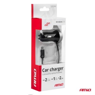 AMiO - Nabíjačka do auta 12/24V Micro + 2x USB 2.4A PCH PRO-01