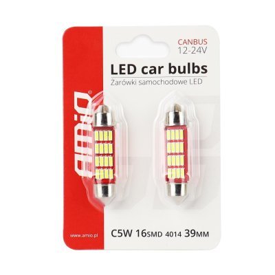 AMiO - LED žiarovky CANBUS 4014 16SMD Festoon C5W C10W C3W 39mm White 12V/24V