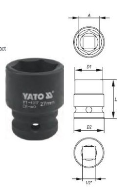 Yato - Nadstavec rázový šesťhranný krátky 1/2", 13mm