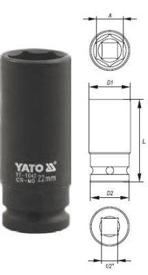 YATO - Rázový nadstavec šesťhraný dlhý 1/2" 13mm